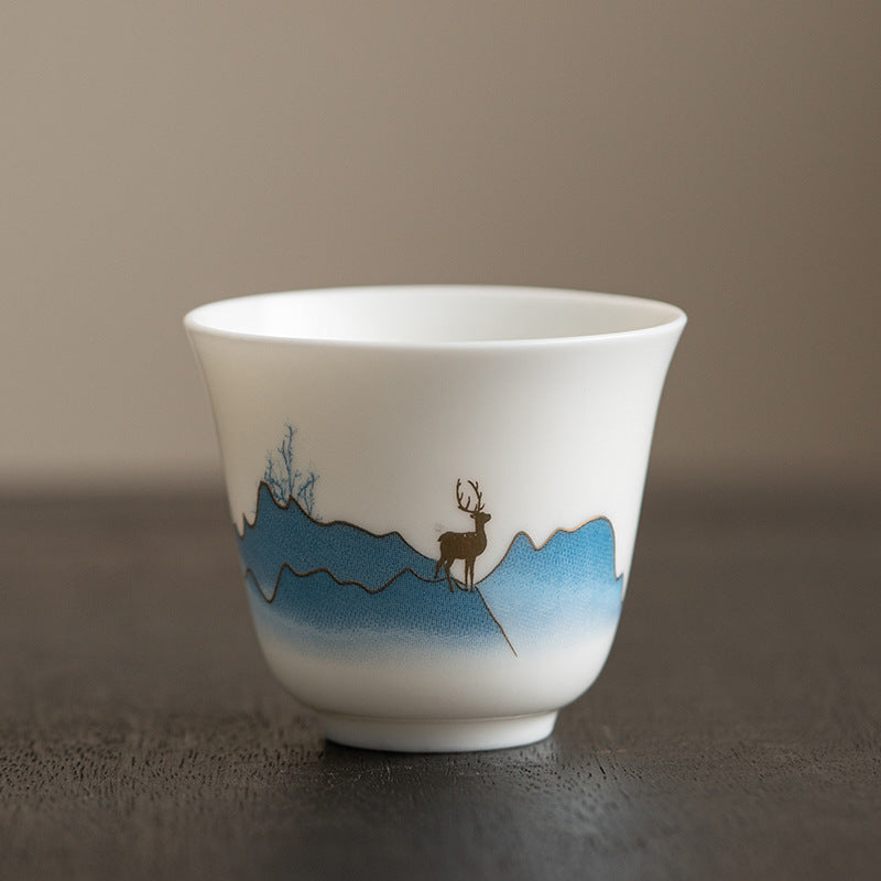 Buddha Stones Lotus Flower Leaf Mountain Pavilion Elk Peony Ceramic Teacup Kung Fu Tea Cup