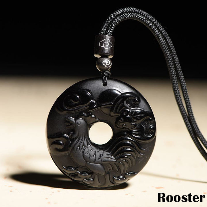 Buddha Stones Chinese Zodiac Natural Black Obsidian Peace Buckle Strength Necklace Pendant - Rooster - image 20