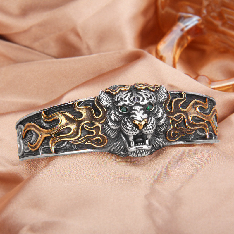 925 Sterling Silver Chinese Zodiac Tiger Keep Away Evil Spirits Bracelet Bangle - image 3