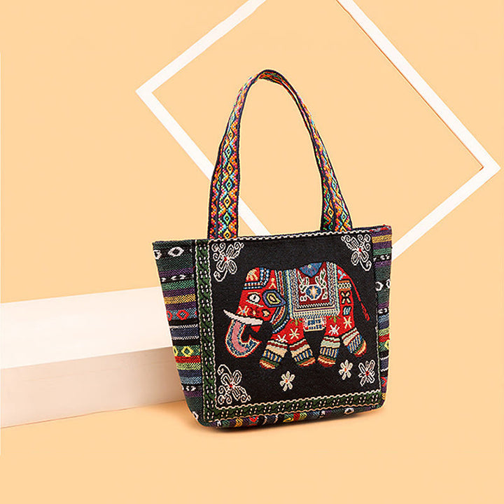 Elephant Butterfly Embroidered Large Capacity Canvas Tote Bag Shoulder Bag - image 16