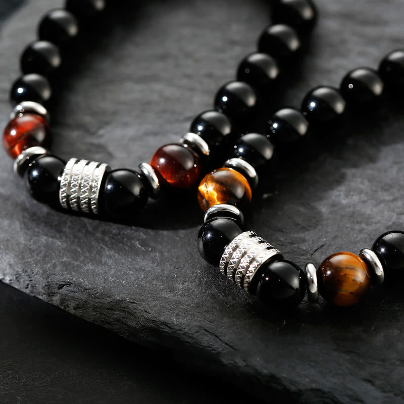 Buddha Stones Natural Black Obsidian Tiger Eye Strength Fulfillment Bracelet - image 3