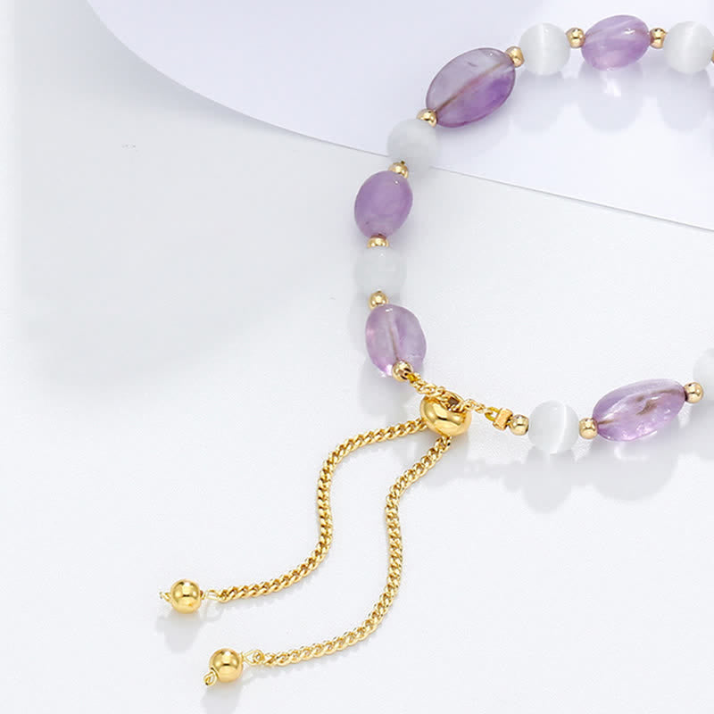 Amethyst Pink Crystal Black Rutilated Quartz Spiritual Awareness Bracelet - image 3