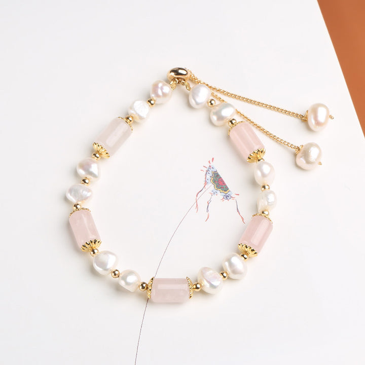 Buddha Stones Green Aventurine Pearl Pink Crystal Bead Luck Bracelet - image 9