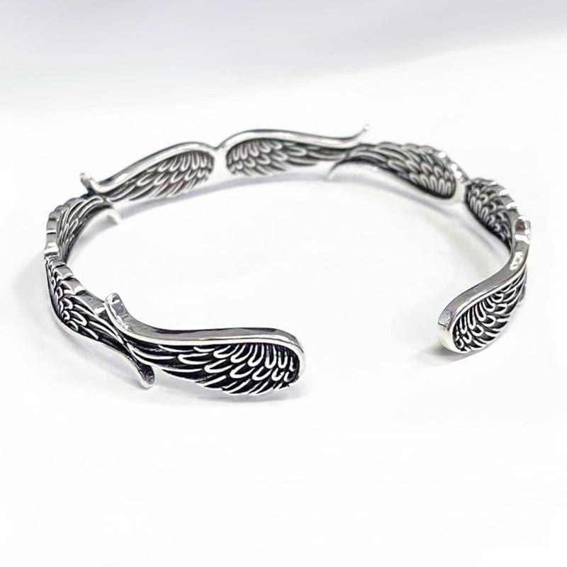 Buddha Stones Angel Wings Feather Pattern Carved Luck Cuff Bracelet Bangle - image 9