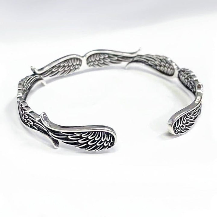 Buddha Stones Angel Wings Feather Pattern Carved Luck Cuff Bracelet Bangle - image 9
