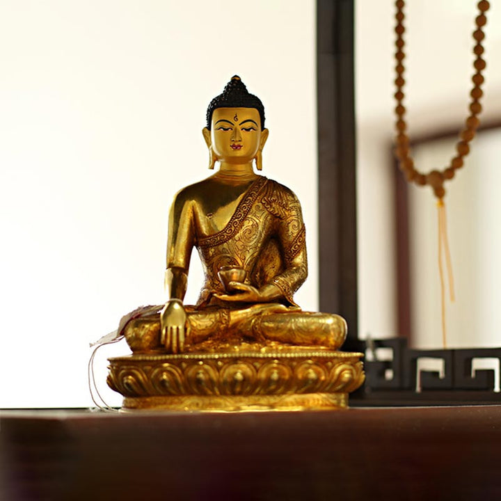 Buddha Shakyamuni Medicine Buddha Compassion Copper Gold Plated Statue Decoration - image 3