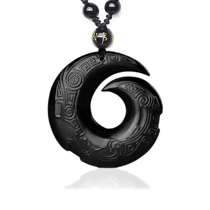 Buddha Stones Natural Black Obsidian Ice Obsidian Strength Necklace Pendant