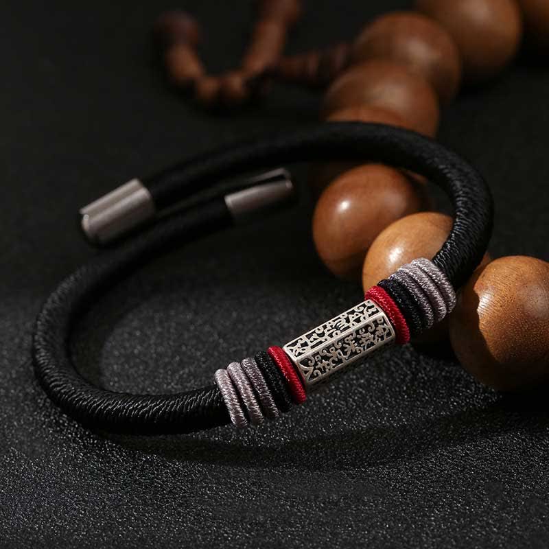 Buddha Stones 925 Sterling Silver Om Mani Padme Hum Peace Red String Bracelet - Black(Bracelet Size 21cm) - image 10