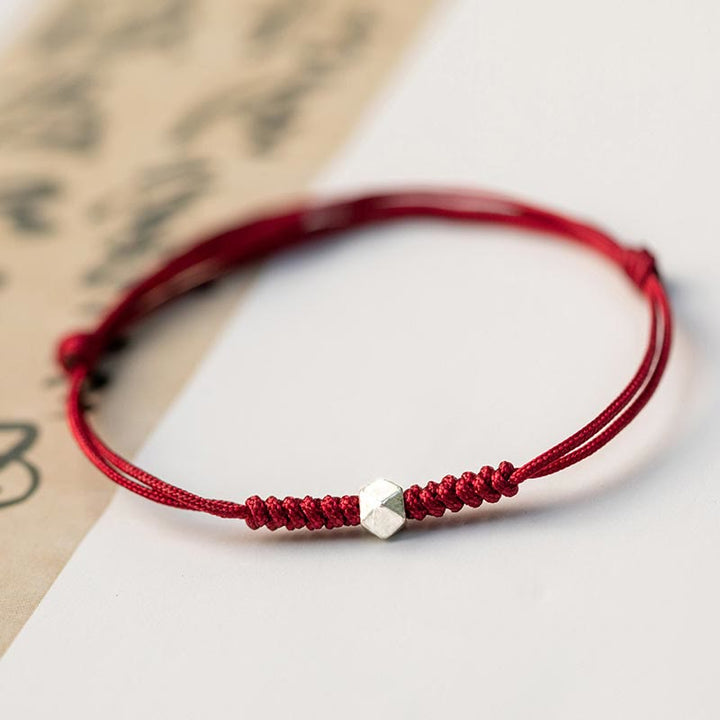 Buddha Stones 925 Sterling Silver Luck Bead Protection Red String Thin Cord Braided Bracelet - image 1
