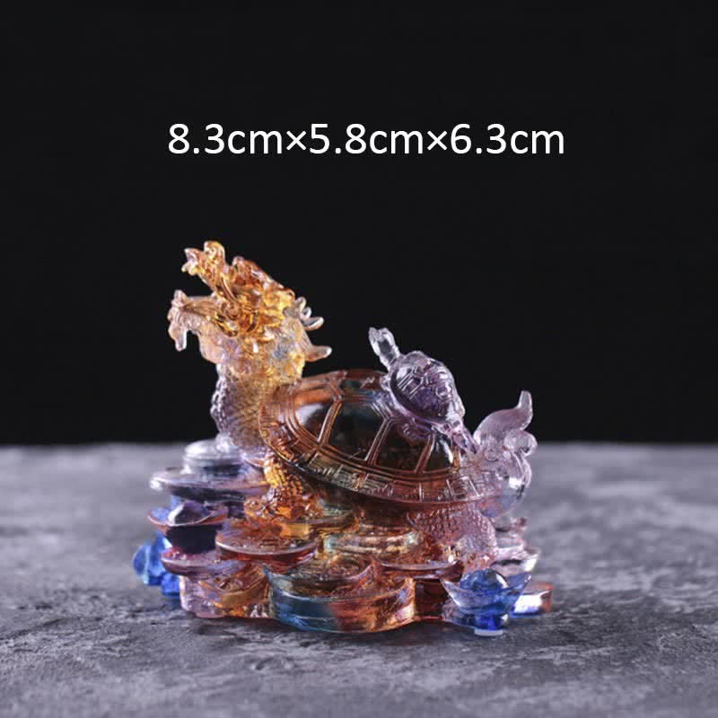 Buddha Stones Feng Shui Dragon Turtle Coins Handmade Liuli Crystal Luck Art Piece Home Office Decoration - Colorful - Small - image 3