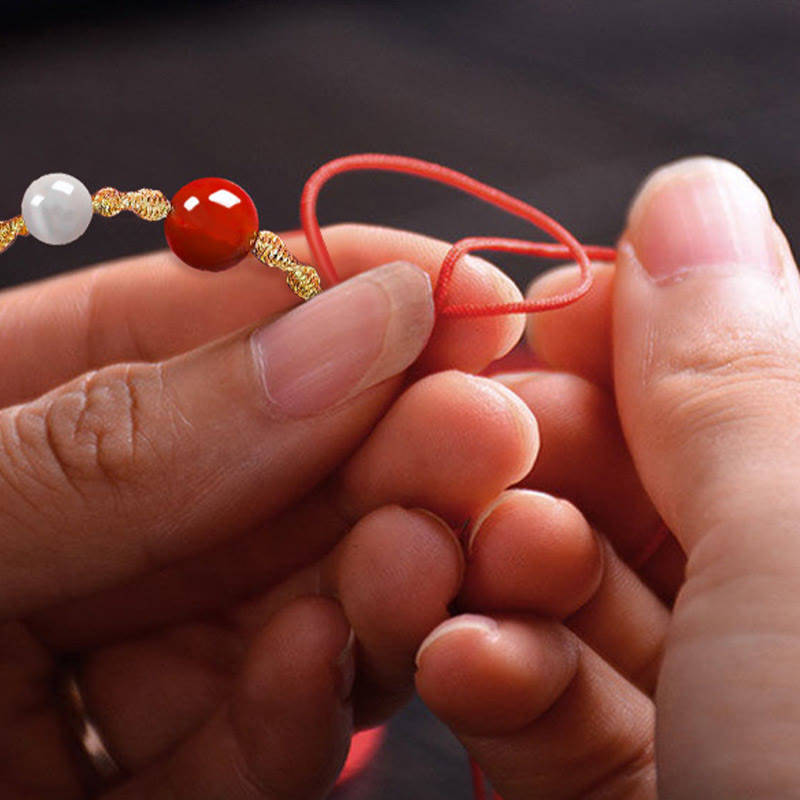 Buddha Stones Natural Red Agate Cat Eye Calm Braided String Bracelet Necklace Pendant - image 7
