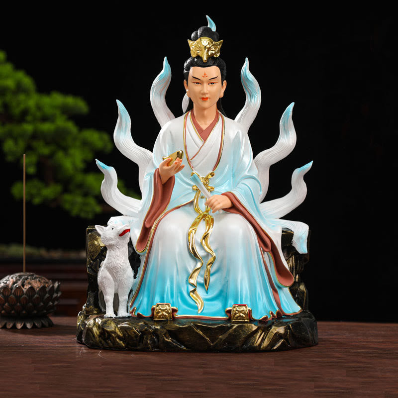 Buddha Stones Nine Tailed Fox Fairy Luck Protection Resin Home Decoration - Blue Male Nine-Tailed Fox - image 1