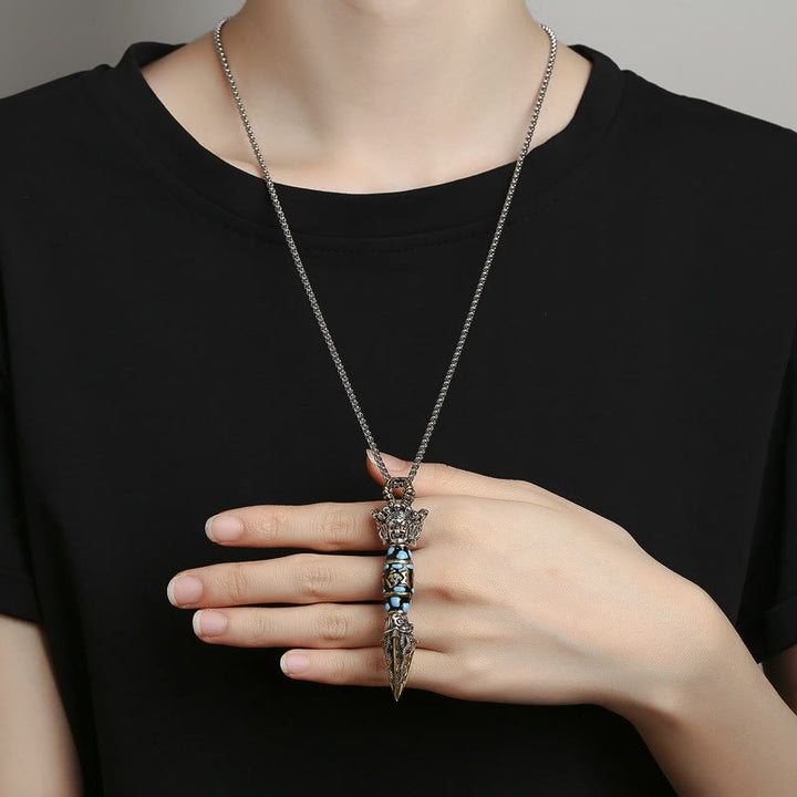 Buddha Stones Tibet Om Mani Padme Hum Dzi Bead Dorje Vajra Pattern Wealth Rotatable Necklace Pendant - image 4