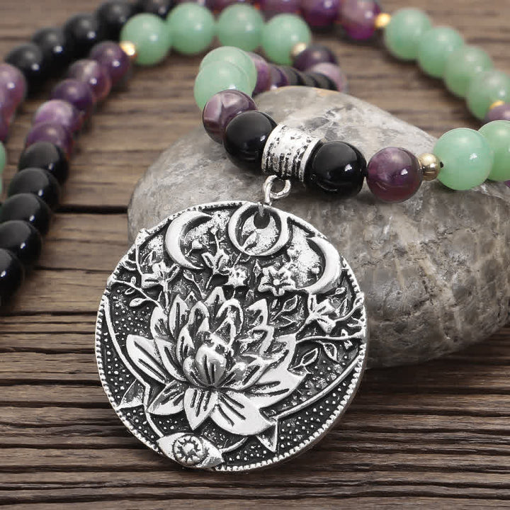Buddha Stones 108 Mala Beads Amethyst Green Aventurine Lotus Meditation Bracelet - image 3