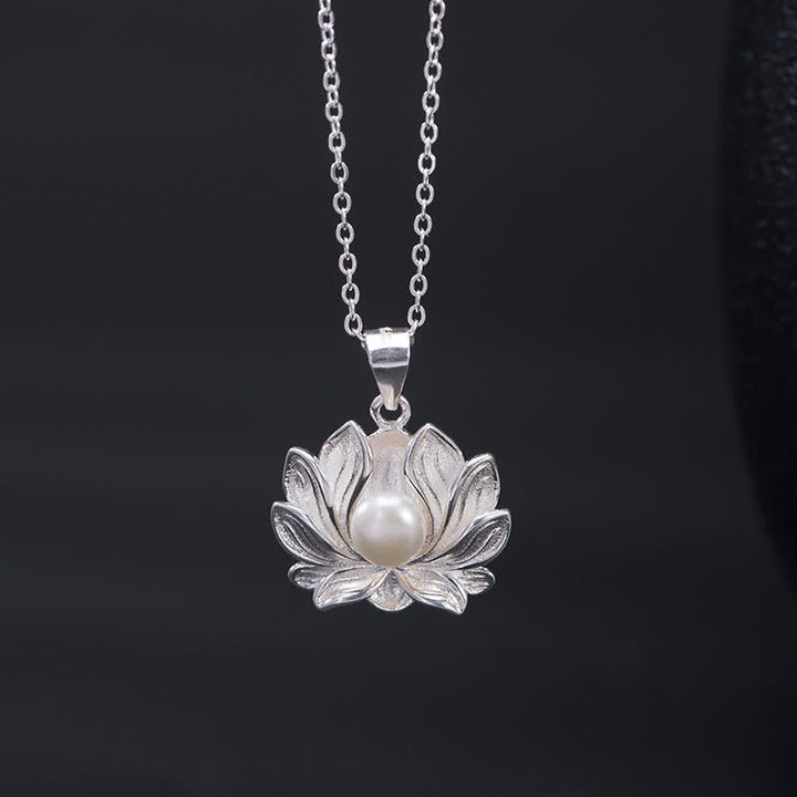 Buddha Stones 925 Sterling Silver Lotus Flower Pearl Wealth Necklace Pendant - image 2