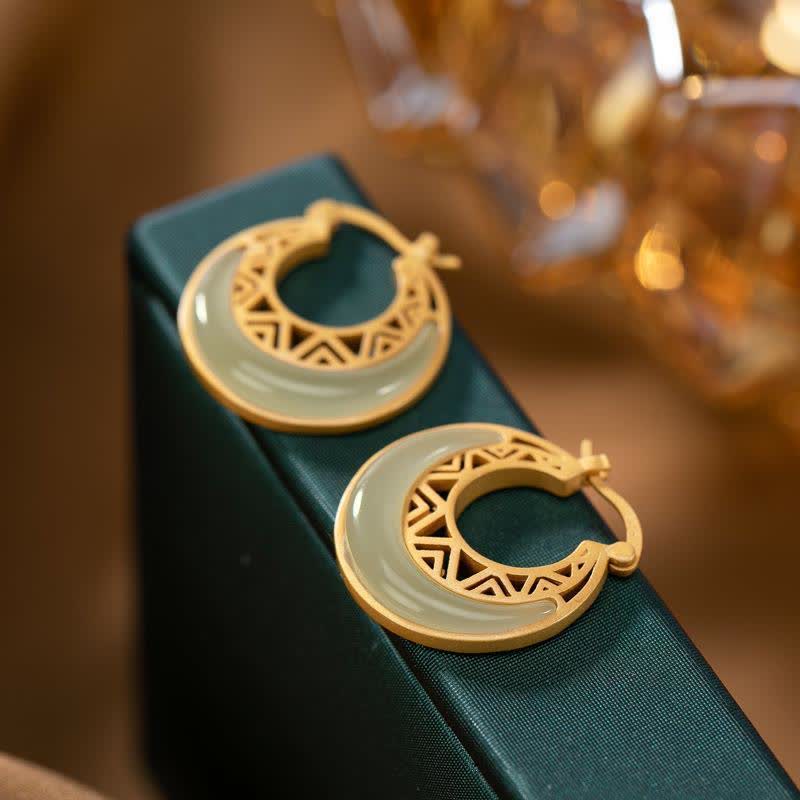 Buddha Stones Crescent Moon Jade Prosperity Drop Earrings - image 1