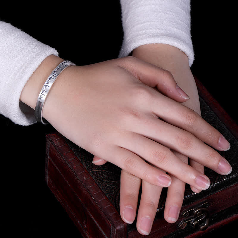 999 Sterling Silver Six True Words Heart Sutra Protection Bracelet Bangle - image 3