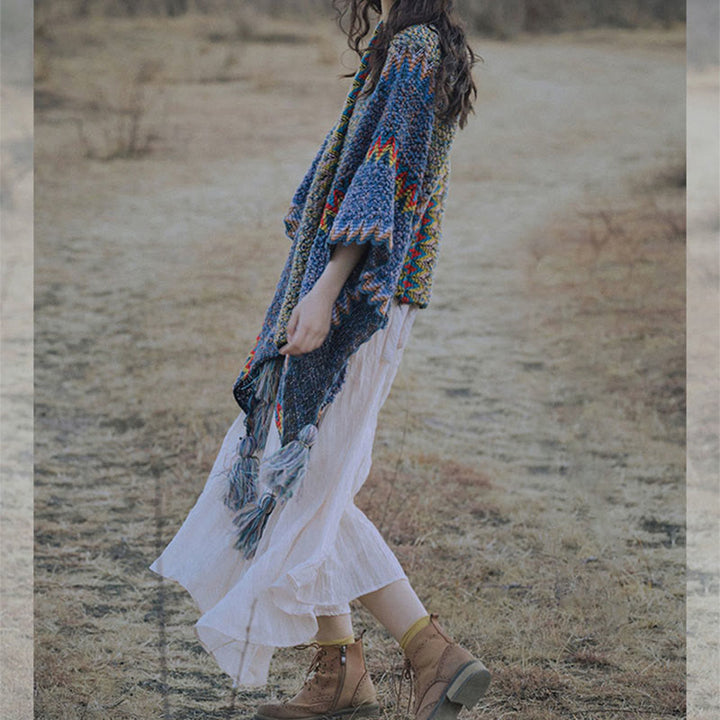 Buddha Stones Tibetan Shawl Soft Warm Knitting Cloak Winter Tibetan Tassel Scarf - image 11