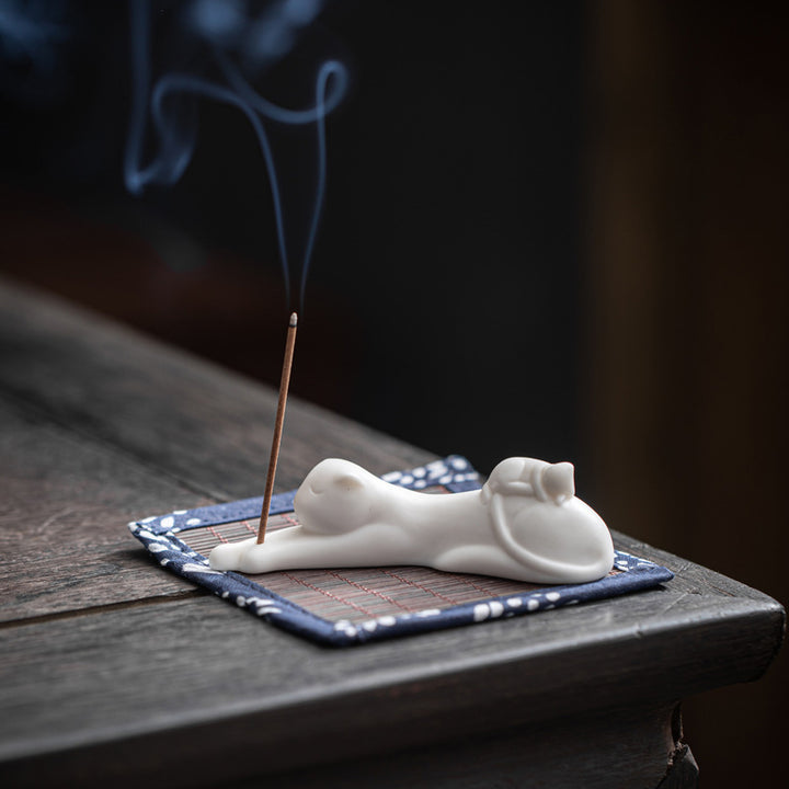 Lovely Cat Panda Ceramic Blessing Incense Burner Decoration - Lazy Cat Incense Holder - image 14