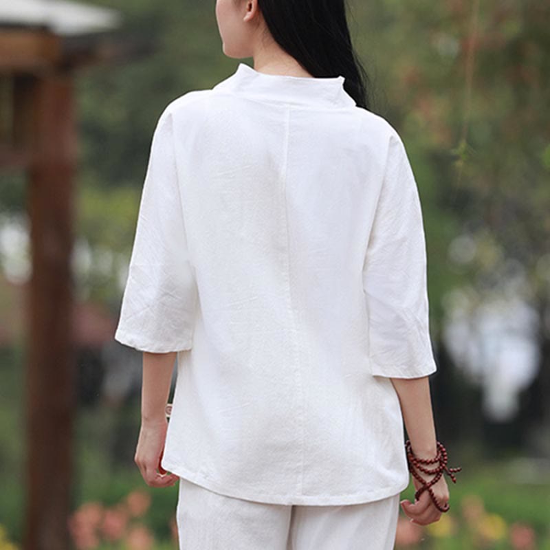 Buddha Stones 2Pcs Shirt Top Pants Meditation Zen Tai Chi Cotton Linen Clothing Women's Set