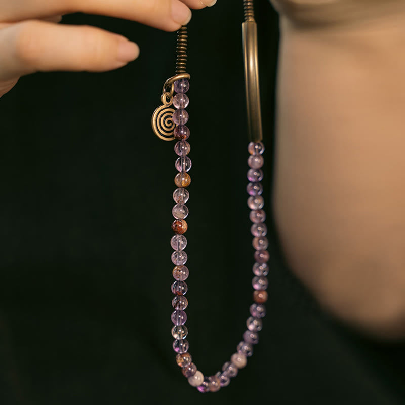 Buddha Stones Purple Phantom Red Hematoid Quartz Green Rutilated Quartz Copper Love Forgive Bracelet - image 5