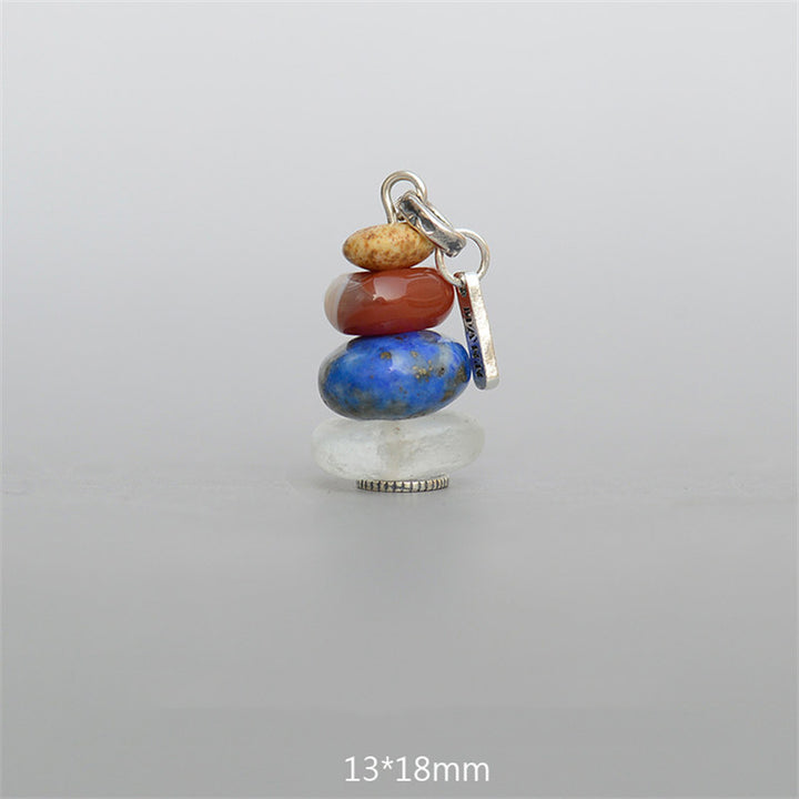 Buddha Stones Zen Cairn Labradorite Various Crystals Calm Pendant Necklace - Landscape Stone&Red Agate&Lazurite&Aqua Glass Bead Pendant 13*18mm - image 17