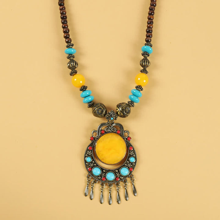 Tibetan Retro Beads Tassel Hair Decoration Hair Accessories - Tassel-Yellow - image 9