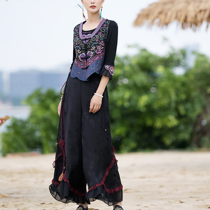 Buddha Stones Vintage Frog-Button Embroidery Purple Flower Tang Suit Design Sleeveless Vest