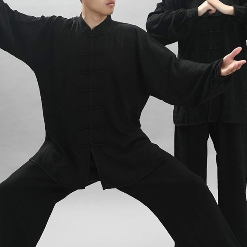 Buddha Stones Meditation Zen Prayer Spiritual Tai Chi Qigong Practice Unisex Embroidery Clothing Set - Black Long Sleeve - US14，UK/AU18，EU46 (3XL) - image 8