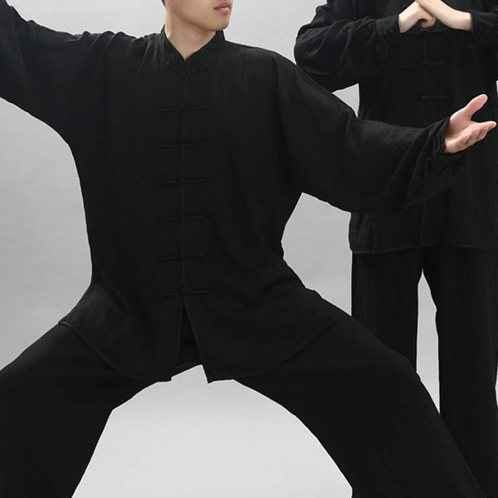 Buddha Stones Meditation Zen Prayer Spiritual Tai Chi Qigong Practice Unisex Embroidery Clothing Set - Black Long Sleeve - US14，UK/AU18，EU46 (3XL) - image 8