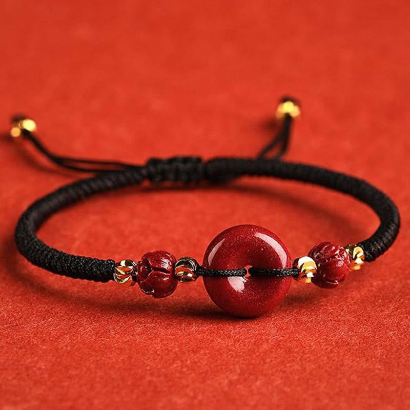 Buddha Stones Handmade Lotus Cinnabar Peace Buckle Blessing Braid Bracelet - Black(Wrist Circumference 14-18cm) - image 17