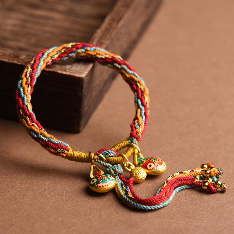 Buddha Stones Gold Swallowing Beast Family Luck Reincarnation Knot Braid Colorful String Bracelet