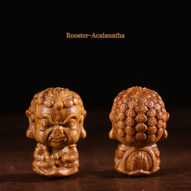 Chinese Zodiac Natal Buddha Green Sandalwood Lotus Engraved Positive Home Decoration - Rooster-Acalanatha - image 11