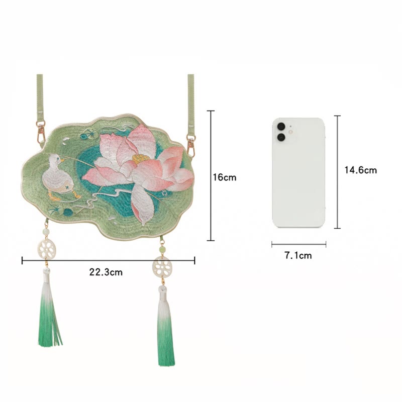 Buddha Stones Luck Embroidery Lotus Koi Fish Rabbit Flower Hanfu Bag Crossbody Bag Shoulder Bag - image 15