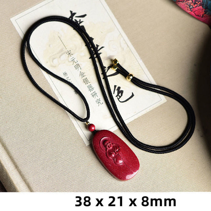 Buddha Stones Laughing Buddha Yin Yang Chinese Zodiac Gourd Natural Cinnabar Blessing Necklace Pendant - image 6