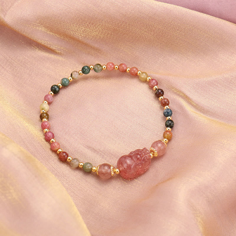 Buddha Stones Natural Tourmaline Garnet Strawberry Quartz PiXiu Moonstone Protection Bracelet - Tourmaline(Positive♥Love)(Wrist Circumference 14-15cm) - image 0