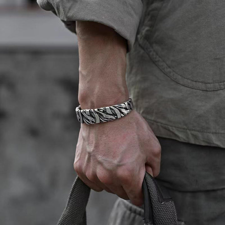 Buddha Stones Retro Line Texture Healing Cuff Bracelet Bangle - 55-60mm - image 1