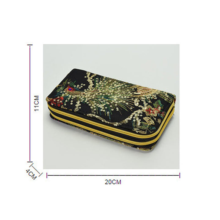 Peacock Double-sided Embroidery Cash Holder Wallet Shopping Purse - image 13