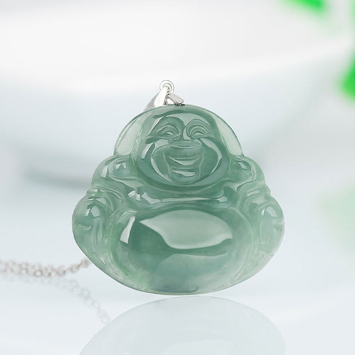 925 Sterling Silver Laughing Buddha Jade Protection Calm Necklace Chain Pendant - image 3