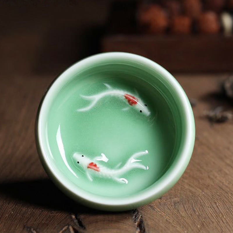 Buddha Stones Colorful Koi Fish Ceramic Teacup Kung Fu Tea Cup Bowl - image 19