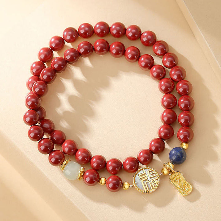 Buddha Stones 925 Sterling Silver Cinnabar Tridacna Stone Fu Character Double Wrap Blessing Bracelet - image 4