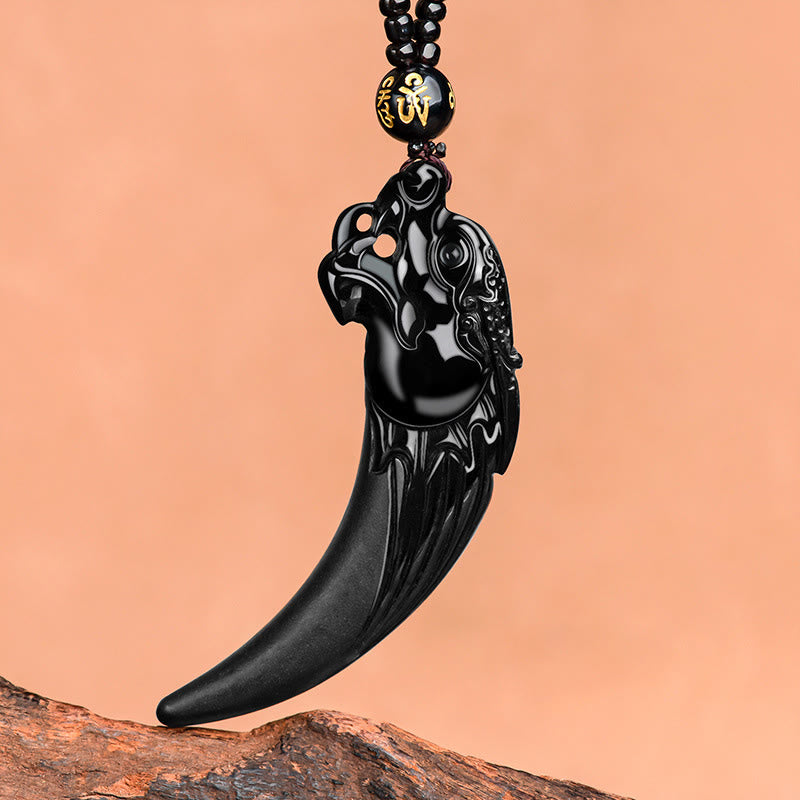 Buddha Stones Natural Black Jade Chinese Zodiac Dragon Tooth Pattern Protection Necklace Pendant - Black Jade(Protection♥Calm) - image 1