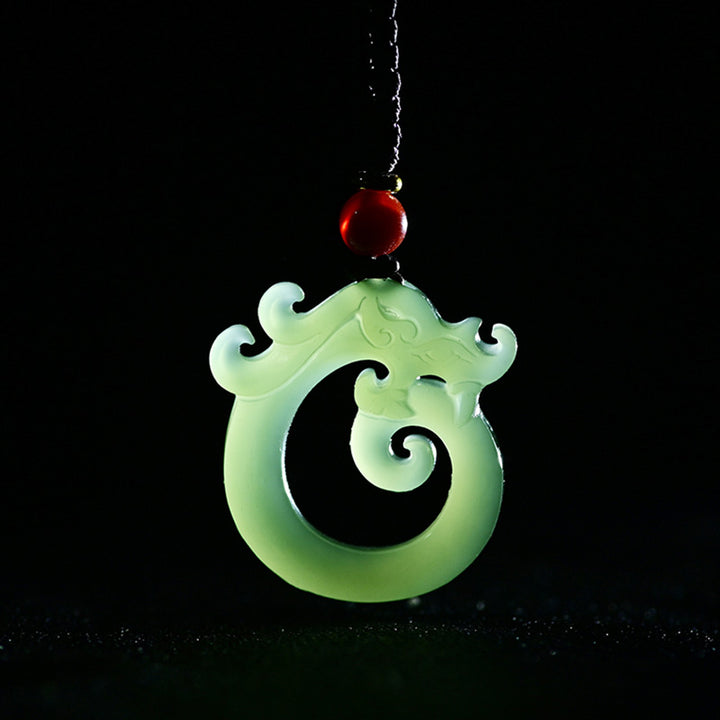 White Jade Cyan Jade Dragon Protection Necklace String Pendant - image 5