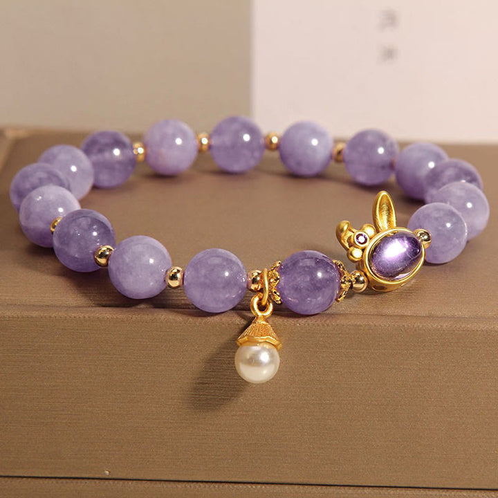 Buddha Stones Natural Purple Jade Rabbit Happiness Bracelet