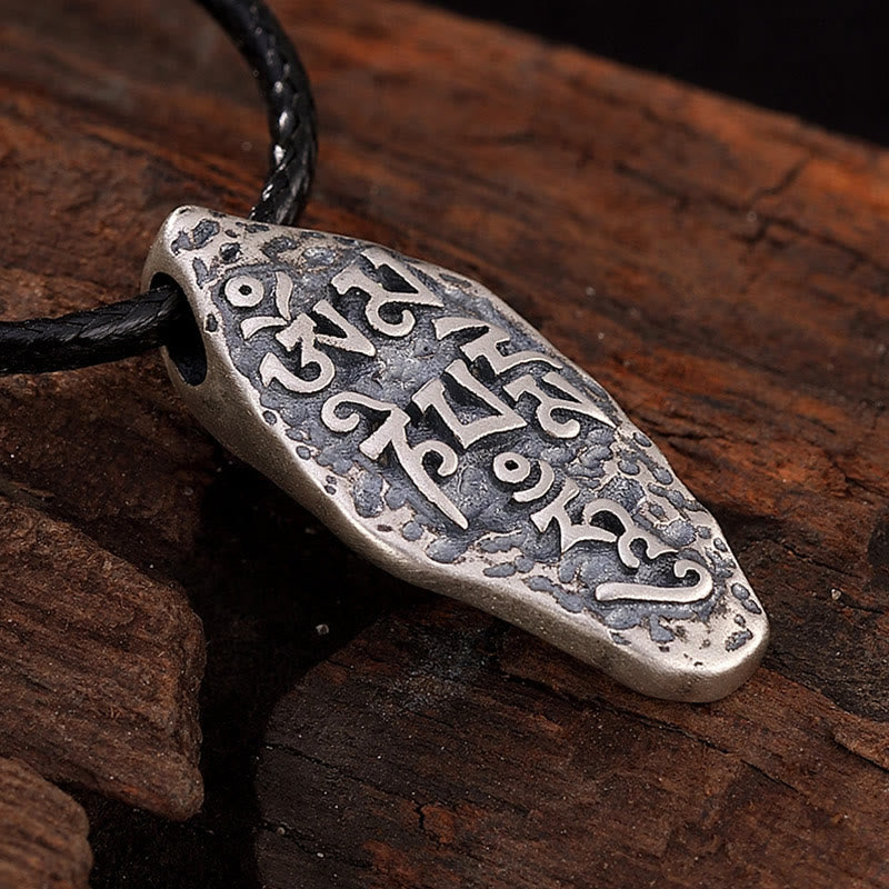 Buddha Stones Tibetan 925 Sterling Silver Om Mani Padme Hum Dorje Vajra Engraved Strength Necklace Pendant - image 3