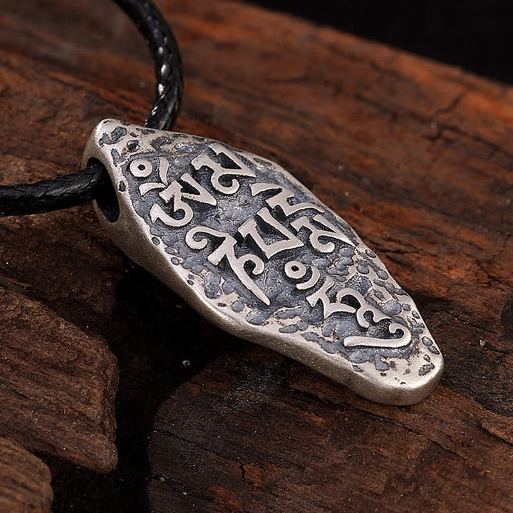 Buddha Stones Tibetan 925 Sterling Silver Om Mani Padme Hum Dorje Vajra Engraved Strength Necklace Pendant - image 3