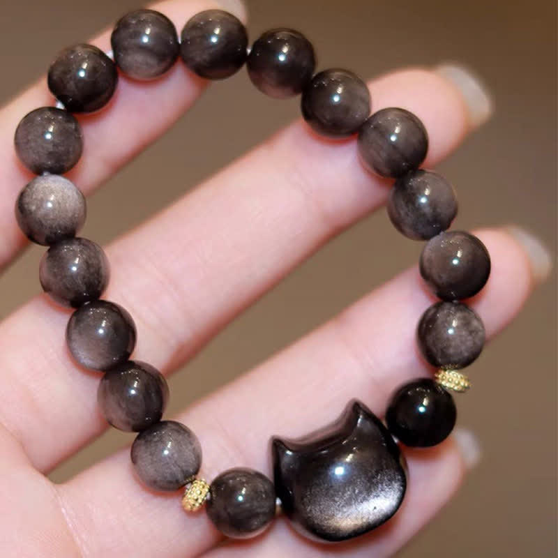 Buddha Stones Gold Sheen Obsidian Silver Sheen Obsidian Lovely Paw Lucky Cat Protection Bracelet - image 36