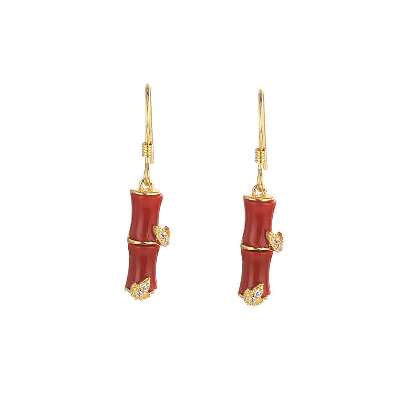 925 Sterling Silver Hetian Jade Chrysoberyl Cat Eye Red Agate Bamboo Luck Drop Earrings - Gold - Red Agate(Confidence♥Calm) - image 14