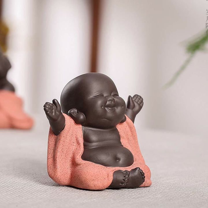 Buddha Stones Always Smiling Laughing Buddha Wealth Luck Purple Clay Maitreya Statue Decoration - image 2