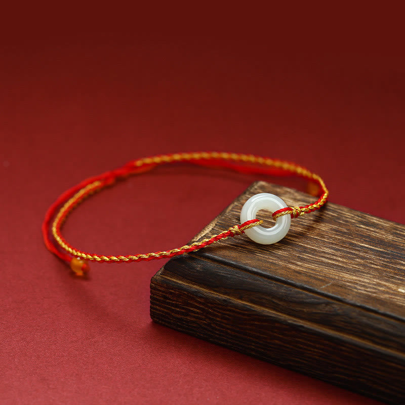 Buddha Stones Round Peace Buckle Jade Luck Abundance Braided Bracelet Anklet - image 1